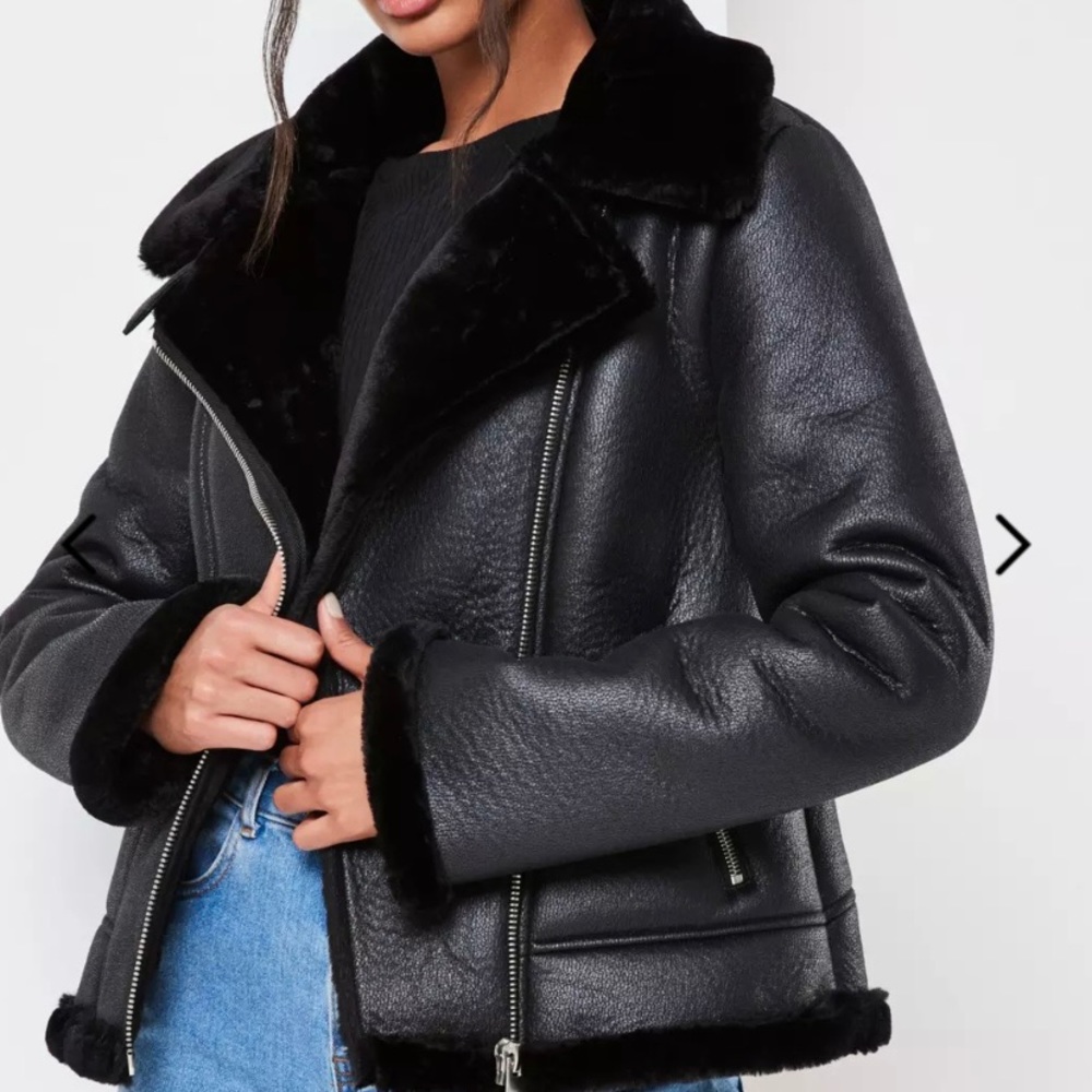 Faux fur lined aviator jacket